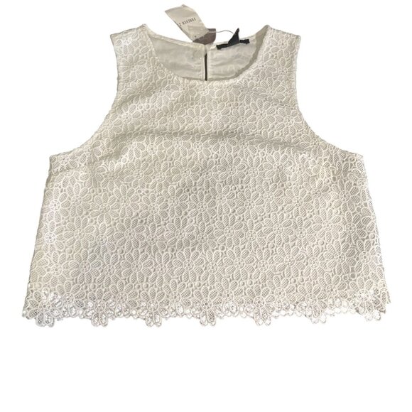 Crop‎ Top Womens L White Sleeveless Lace  Elegant Floral Design Forever 21 - Picture 1 of 12